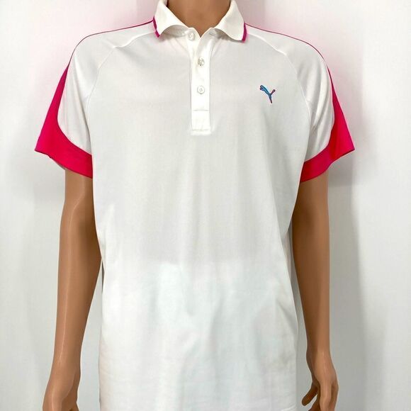 Puma Polo Shirt Men’s Size L White/Pink Color Like New - Picture 1 of 8